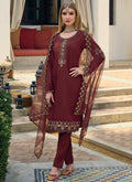 Maroon Multi Embroidery Pakistani Pant Style Suit