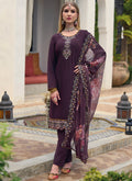 Deep Purple Multi Embroidery Pakistani Pant Style Suit