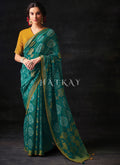 Dark Green And Yellow Embroidered Festive Saree