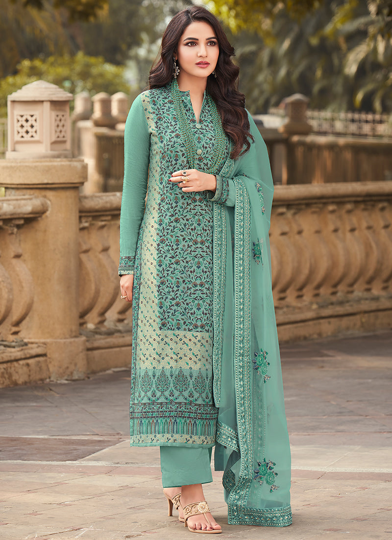 Buy Pakistani Pant Suit - Blue Golden Embroidery Pakistani Pant Style ...