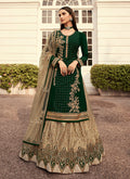 Green And Beige Golden Zari Embroidered Indian Lehenga Suit