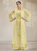 Pastel Yellow Mirror Work Embroidery Jacket Style Palazzo Suit