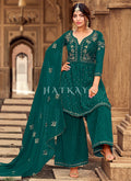 Peacock Green Zari Embroidery Festive Gharara Suit