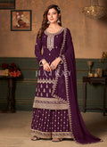 Deep Wine Traditional Embroidered Palazzo Suit