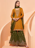 Yellow And Green Georgette Palazzo Suit