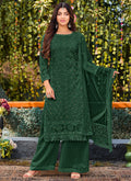 Dark Green Lucknowi Embroidery Festive Palazzo Suit