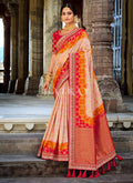 Red And Orange Multi Embroidered Silk Saree