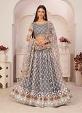 Grey Embroidered Partywear Lehenga Choli