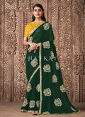 Green Yellow Traditional Zari Embroidered Party Wear Saree