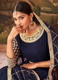 Navy Blue Zari Embroidered Belt Style Anarkali Suit