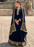 Navy Blue Zari Embroidered Anarkali Suit