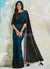 Turquoise And Black Mirror Work Embroidery Designer Silk Saree