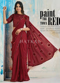 Maroon Sequence Embroidery Designer Silk Saree