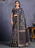 Purple Ikat Print And Sequence Silk Saree