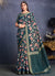 Turquoise Floral Print And Sequence Silk Saree