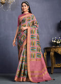 Pink Digital Print And Sequence Silk Saree