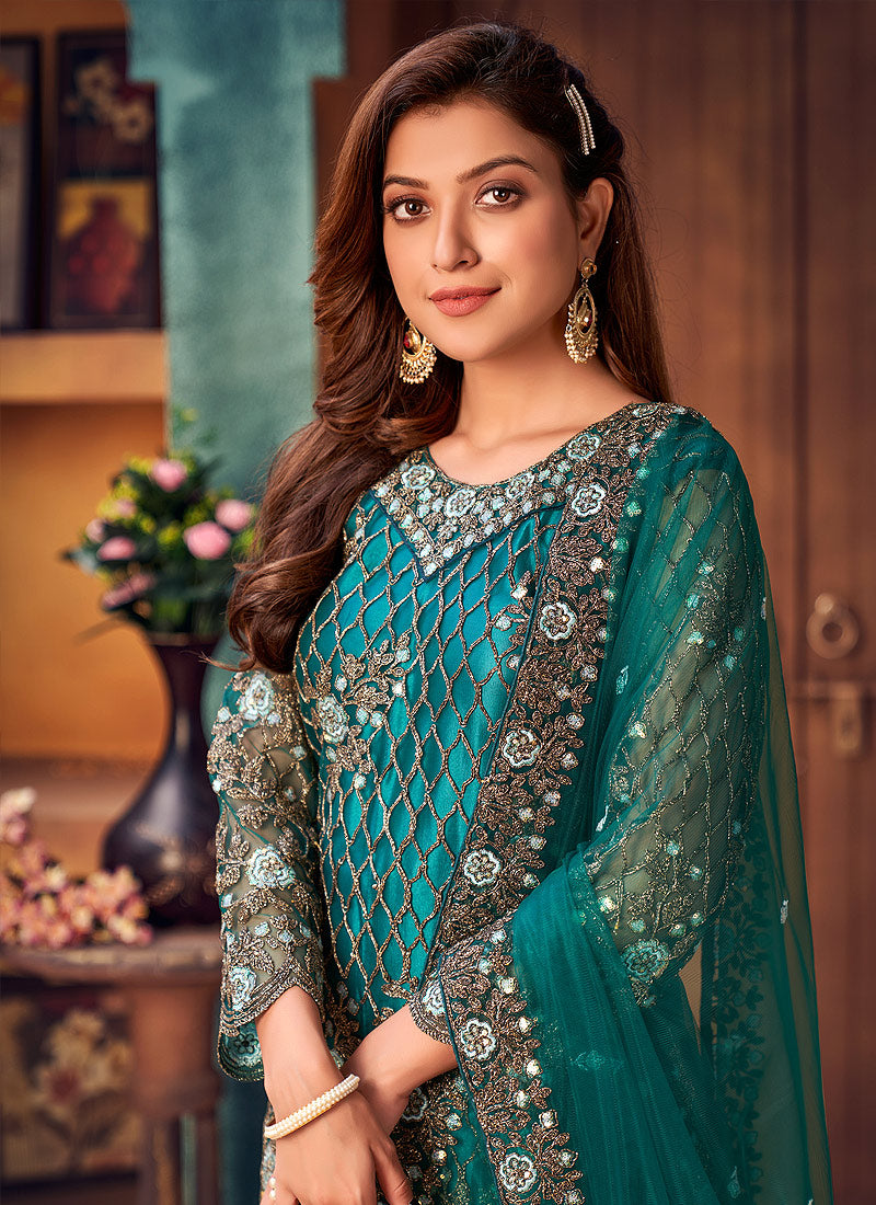 Teal Green Embroidered Pakistani Salwar Suit