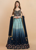 Indigo Blue Embroidered Shaded Georgette Anarkali Gown