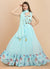 Aqua Blue Embroidered Shaded Georgette Anarkali Gown