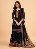 Black Multi Embroidered Georgette Gharara Suit