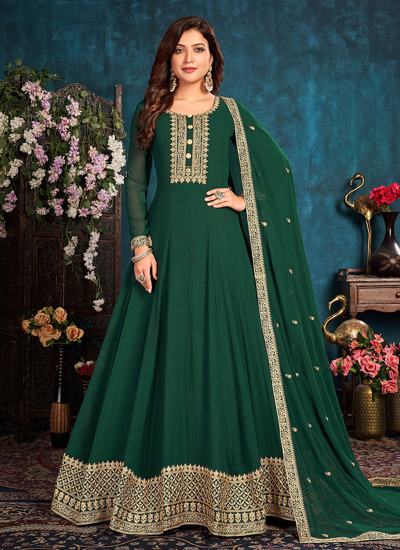 Exciting Green Embroidered Anarkali Salwar Suit