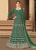 Dark Green Embroidered Net Anarkali Suit