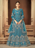 Sky Blue Embroidered Net Anarkali Suit