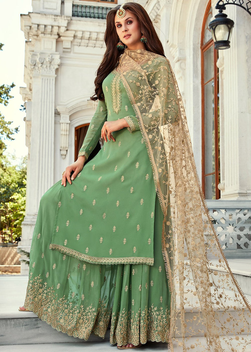 Buy Green Gharara Suit In USA, UK, Canada, Australia, Newzeland online