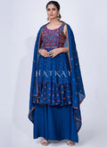 Buy Palazzo Suit - Blue Mirror Work Multi Embroidery Chiffon Palazzo Suit