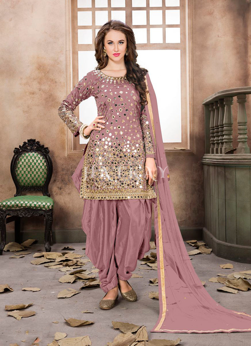 Mauve Mirror Work Punjabi Suit