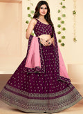 Deep Wine Golden Block Printed Georgette Lehenga Choli