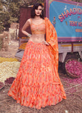 Orange Digital Printed Designer Chinon Lehenga Choli