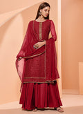 Red Georgette Designer Palazzo Suit