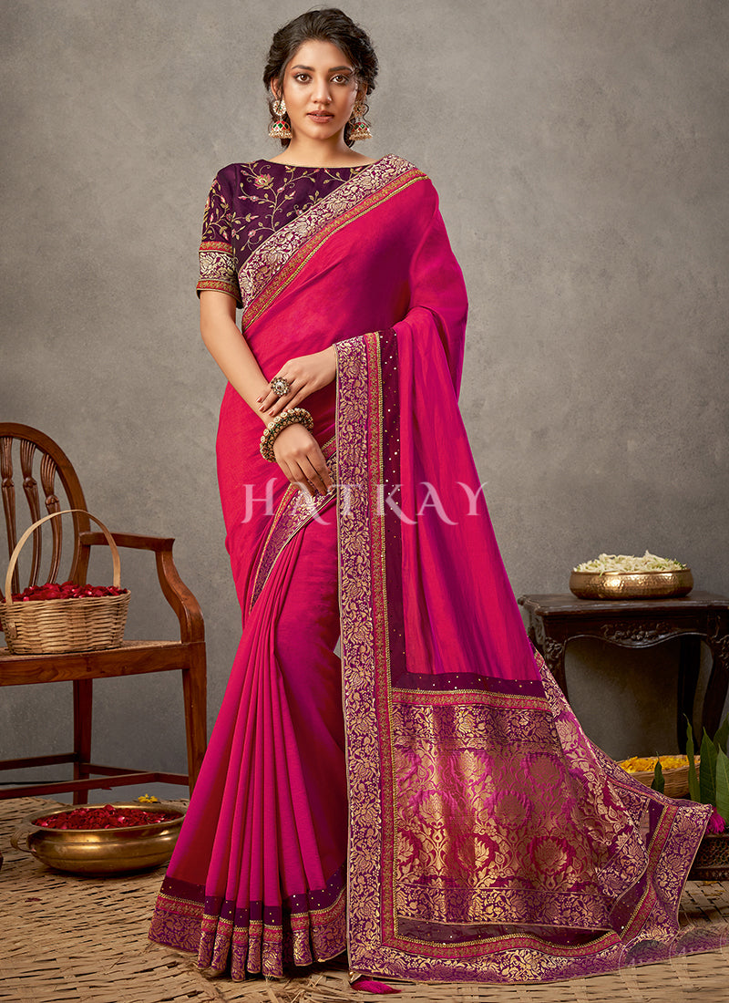 Red And Maroon Zari Embroidery Silk Saree