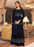 Navy Blue Georgette Embroidery High Slit Gharara Suit