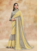 Grey And Yellow Embroidered Party Wear Saree