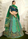 Green And Blue Embroidered Silk Wedding Lehenga Choli