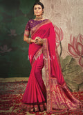 Pink And Purple Embroidery Traditional Silk Saree