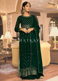 Dark Green Georgette Embroidery High Slit Gharara Suit