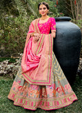 Pink And Teal Embroidered Silk Wedding Lehenga Choli