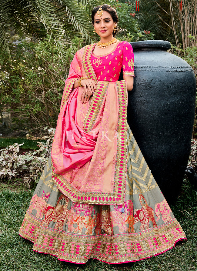 Mesmerizing Rani Pink Lehenga Choli With Heavy Worked Designer Koti –  Kaleendi