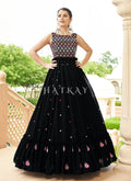 Black Multi Embroidered Flared Anarkali Gown