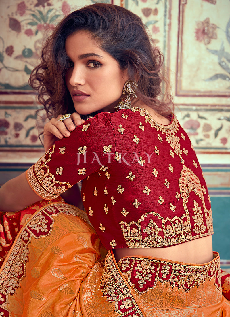 Buy ATEEN Bridal Red Lehenga, GIRLS FOR WEDDING, PARTY & CASUAL PURPOSES,  Art Silk, Wedding, Self Design, ATEEN Rose Lehenga Banarasi Silk,Blouse  Fabric : Banarasi Silk Dupatta Fabric : Bridal Net Shawl