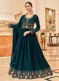 Turquoise Embroidered Slit Style Anarkali Suit