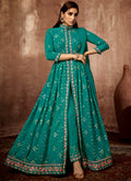 Turquoise Multi Embroidered Slit Style Festive Anarkali Pant Suit