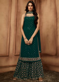 Dark Green Sequence Embroidery Festive Sharara Style Suit