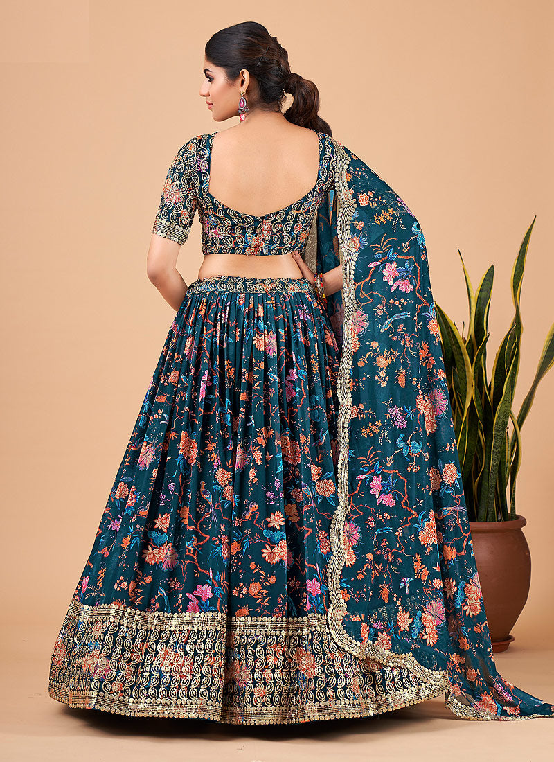 Shop Designer Lehenga - Navy Blue Sequence Embroidery Floral Festive ...