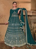 Turquoise Embroidery Slit Style Anarkali Lehenga