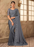 Slate Grey Embroidered Silk Saree