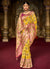 Yellow And Pink Multi Embroidery Traditional Silk Saree